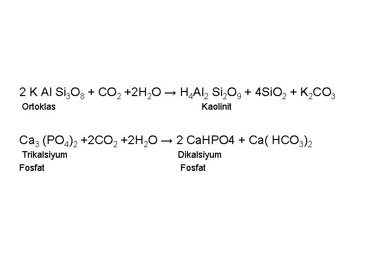 2 K Al Si 3 O 8 + CO 2 +2 H 2 O