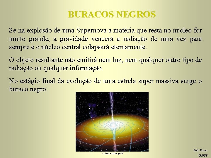 BURACOS NEGROS Se na explosão de uma Supernova a matéria que resta no núcleo
