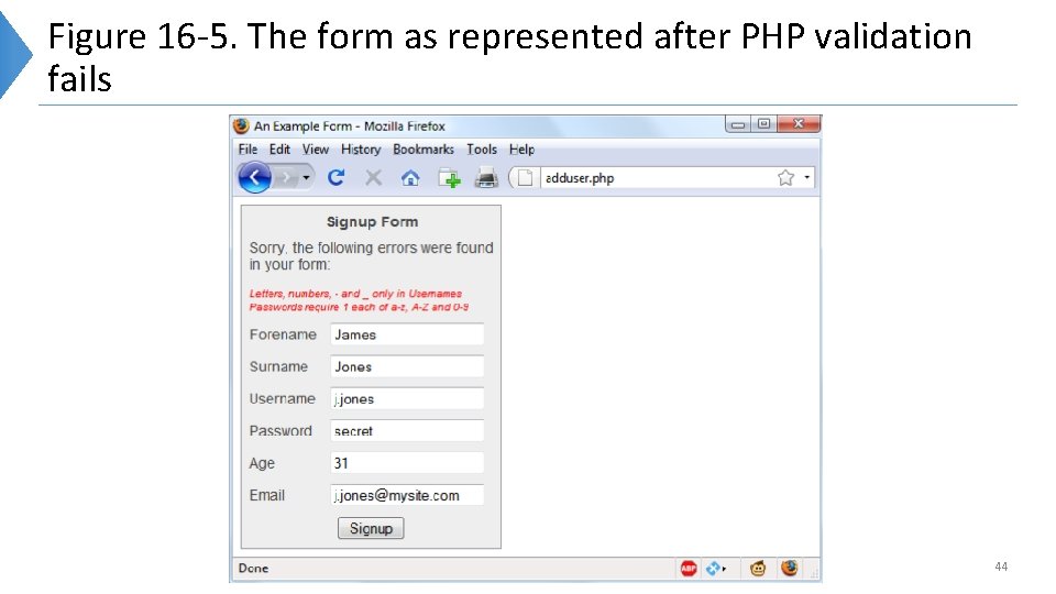 Figure 16 -5. The form as represented after PHP validation fails 44 