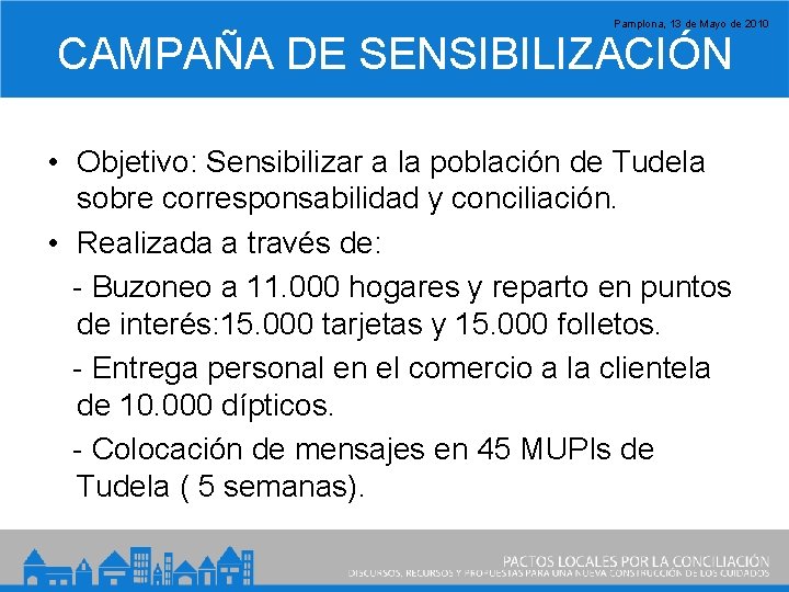Pamplona, 13 de Mayo de 2010 CAMPAÑA DE SENSIBILIZACIÓN • Objetivo: Sensibilizar a la