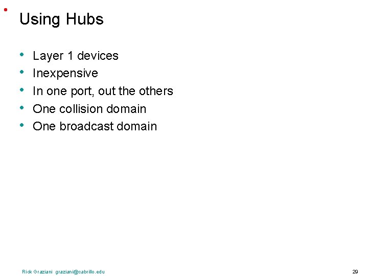 • Using Hubs • • • Layer 1 devices Inexpensive In one port, • Using Hubs • • • Layer 1 devices Inexpensive In one port,