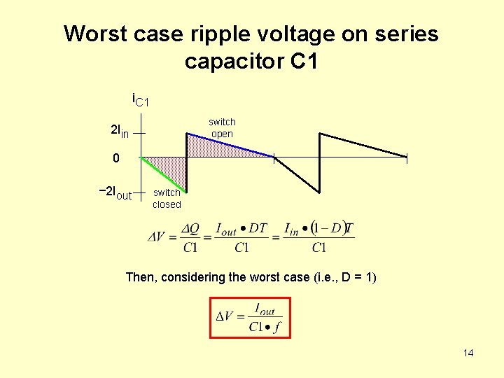 Worst case ripple voltage on series capacitor C 1 i. C 1 switch open