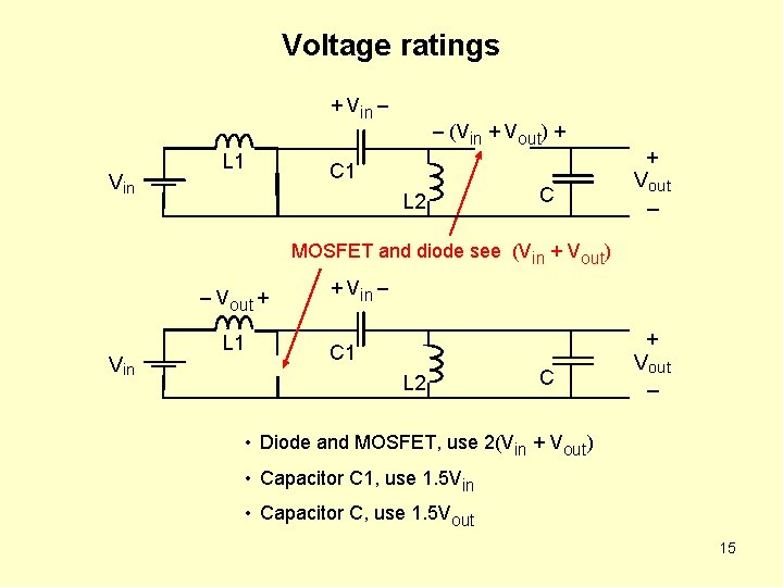 Voltage ratings + Vin – V in L 1 – (Vin + Vout) +