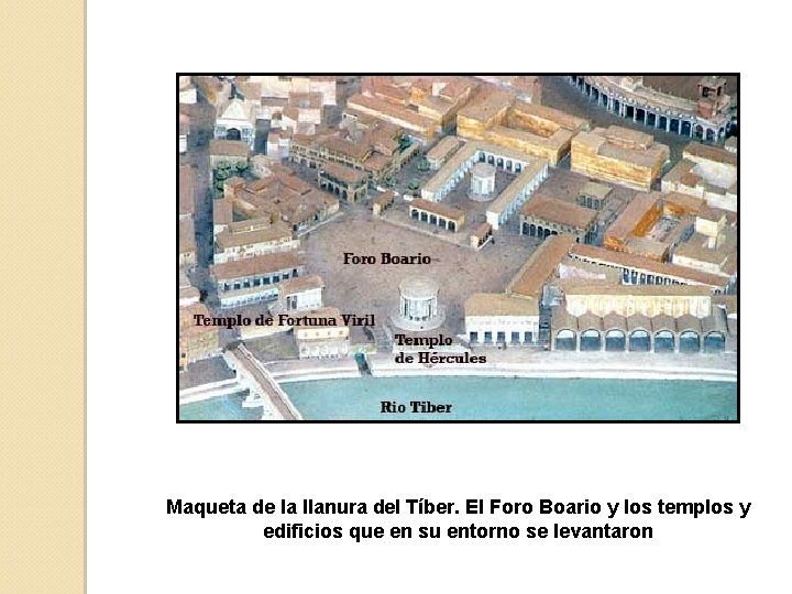 Maqueta de la llanura del Tíber. El Foro Boario y los templos y edificios