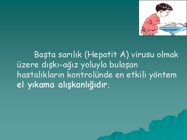 Başta sarılık (Hepatit A) virusu olmak üzere dışkı-ağız yoluyla bulaşan hastalıkların kontrolünde en etkili