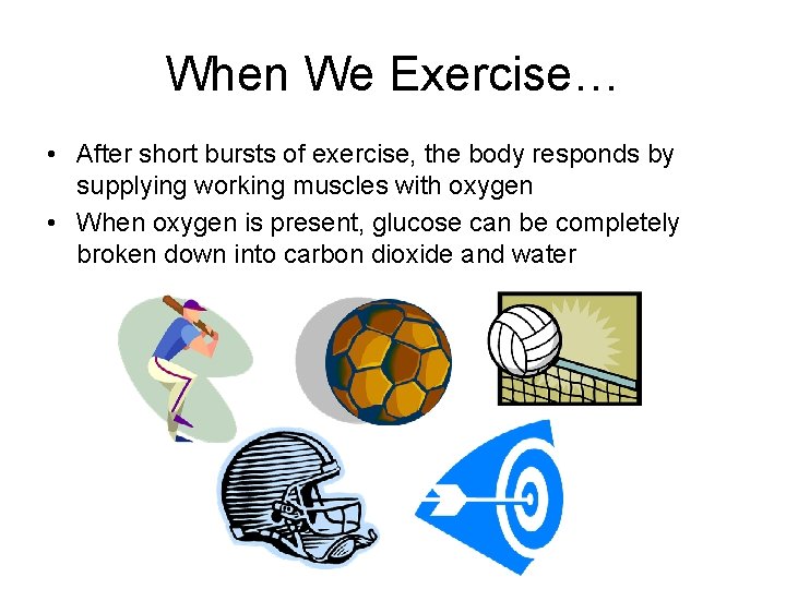 When We Exercise… • After short bursts of exercise, the body responds by supplying