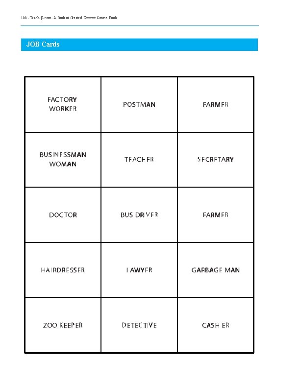 108 - Teach | Learn. A Student Created Content Course Book JOB Cards 