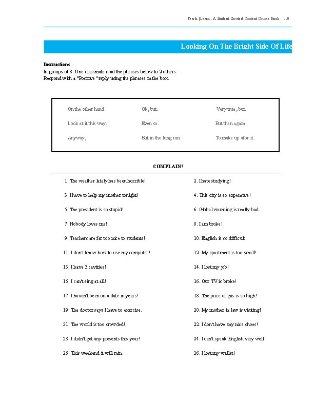 Teach | Learn. A Student Created Content Course Book - 119 Looking On The