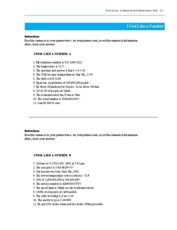 Teach | Learn. A Student Created Content Course Book - 121 I Feel Like