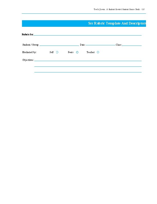 Teach | Learn. A Student Created Content Course Book - 135 Scc Rubric Template