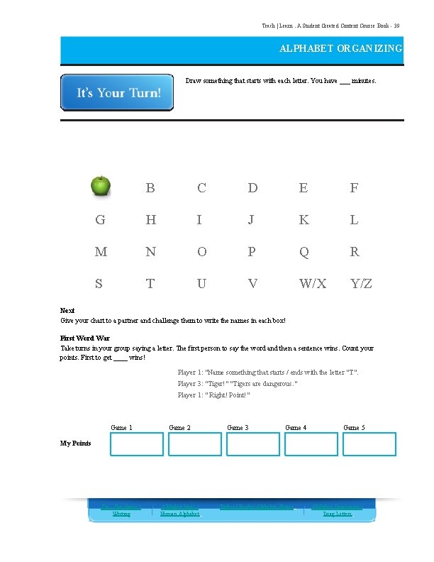 Teach | Learn. A Student Created Content Course Book - 39 ALPHABET ORGANIZING Draw