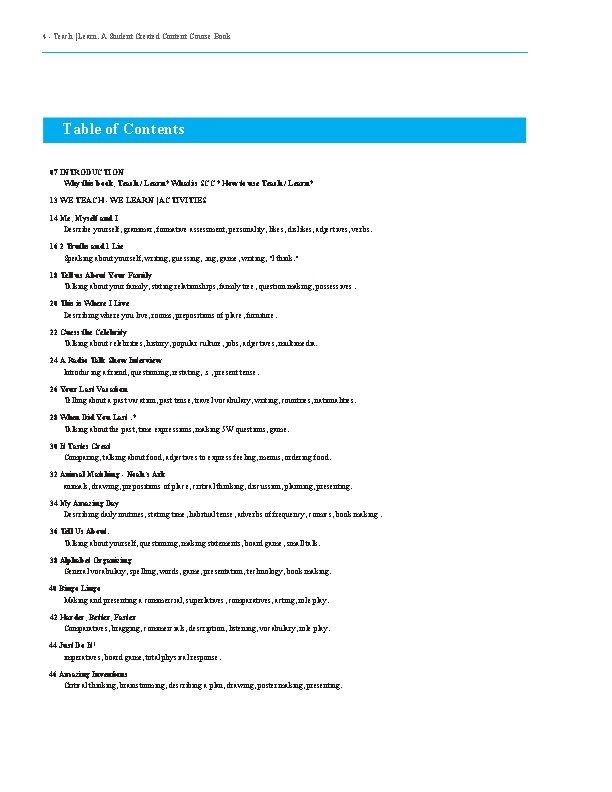 4 - Teach | Learn. A Student Created Content Course Book Table of Contents