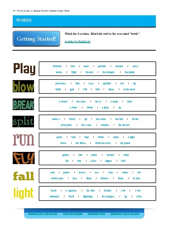 76 - Teach | Learn. A Student Created Content Course Book WORDS Watch the