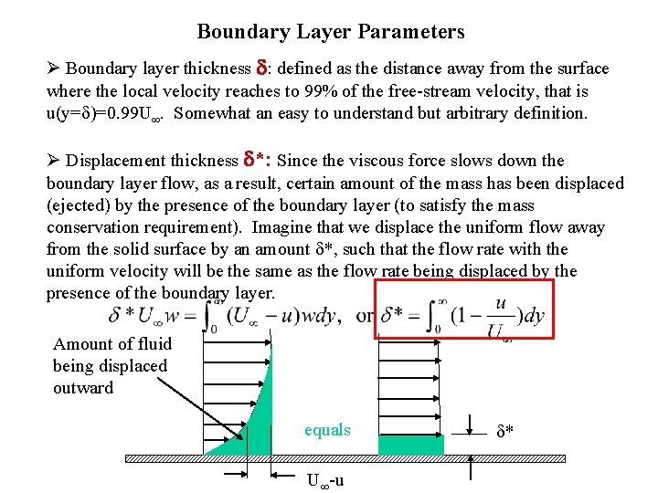 Boundary Layer Parameters Ø Boundary layer thickness d: defined as the distance away from