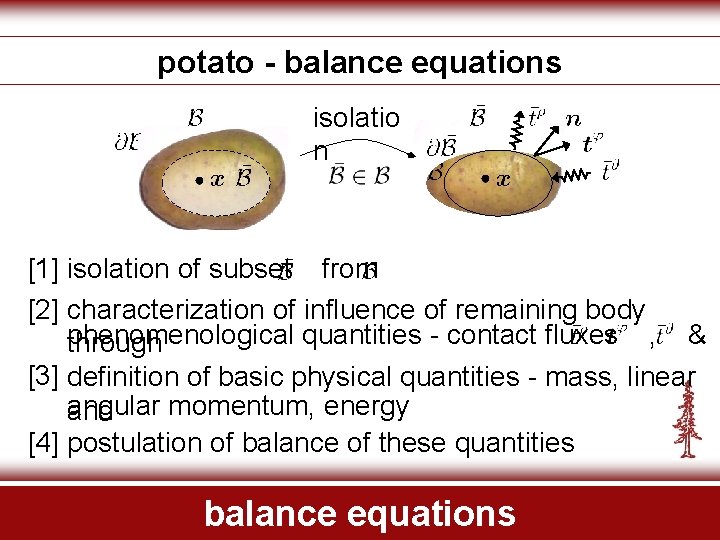 potato - balance equations isolatio n [1] isolation of subset from [2] characterization of