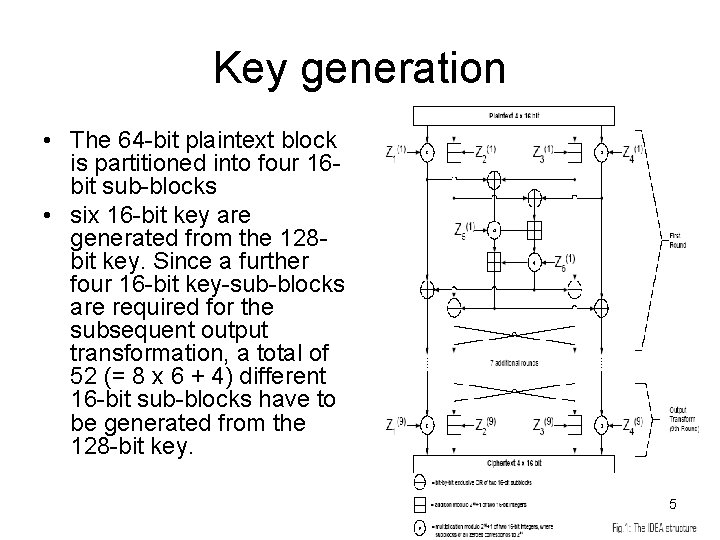 Key generation • The 64 -bit plaintext block is partitioned into four 16 bit