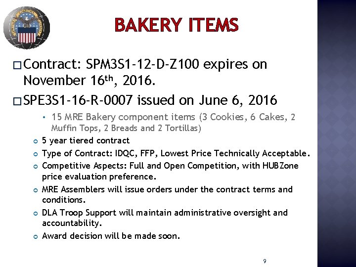 BAKERY ITEMS � Contract: SPM 3 S 1 -12 -D-Z 100 expires on November