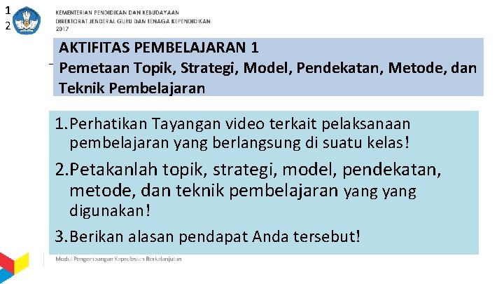 1 2 AKTIFITAS PEMBELAJARAN 1 Pemetaan Topik, Strategi, Model, Pendekatan, Metode, dan Teknik Pembelajaran