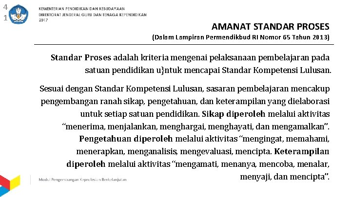 4 1 AMANAT STANDAR PROSES (Dalam Lampiran Permendikbud RI Nomor 65 Tahun 2013) Standar
