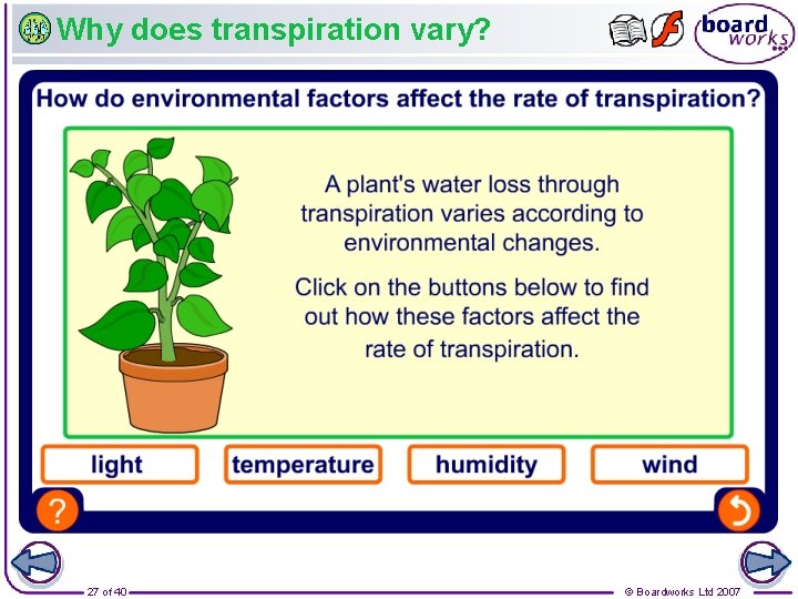 Why does transpiration vary? 27 of 40 © Boardworks Ltd 2007 