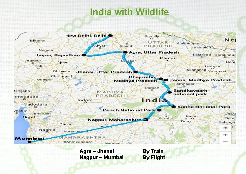 India with Wildlife Agra – Jhansi Nagpur – Mumbai By Train By Flight 