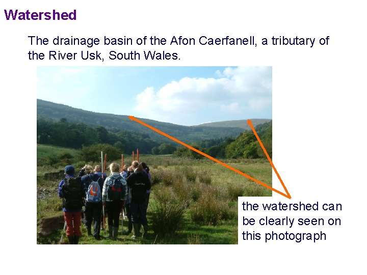 Watershed The drainage basin of the Afon Caerfanell, a tributary of the River Usk,