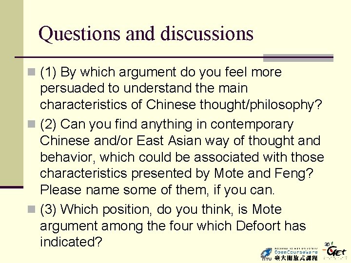 Questions and discussions n (1) By which argument do you feel more persuaded to