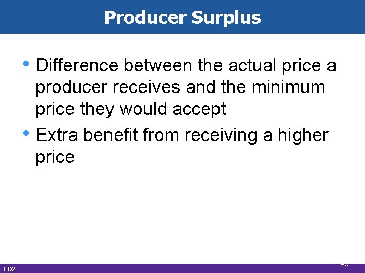 Producer Surplus • Difference between the actual price a • LO 2 producer receives