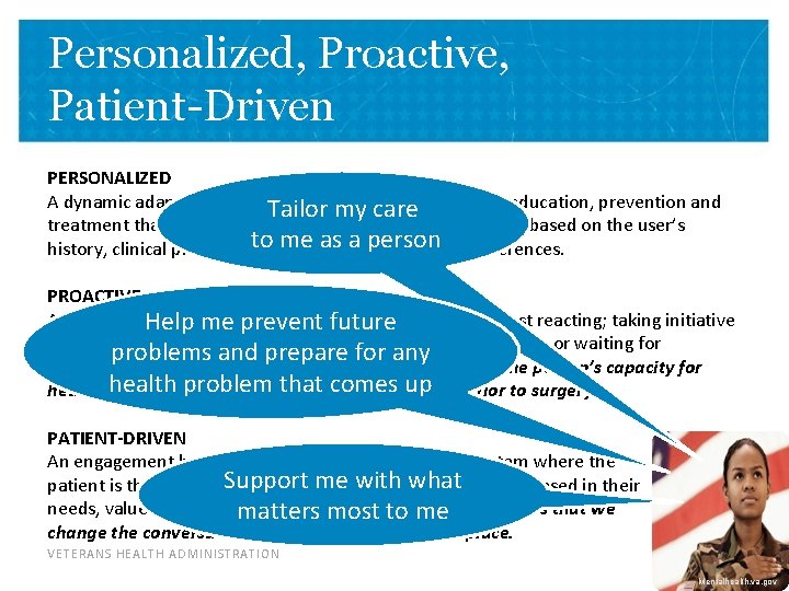 Personalized, Proactive, Patient-Driven PERSONALIZED A dynamic adaptation or customization of recommended education, prevention and