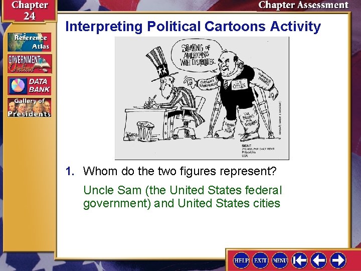 Interpreting Political Cartoons Activity 1. Whom do the two figures represent? Uncle Sam (the