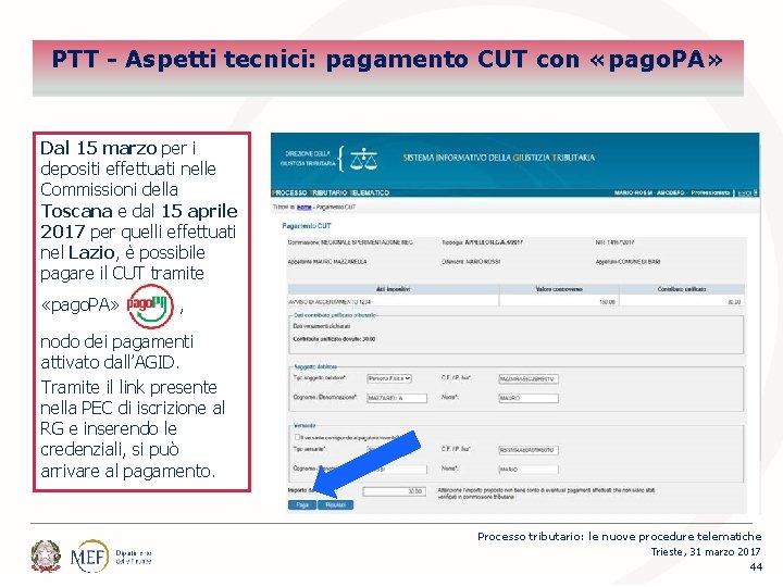PTT - Aspetti tecnici: pagamento CUT con «pago. PA» Dal 15 marzo per i