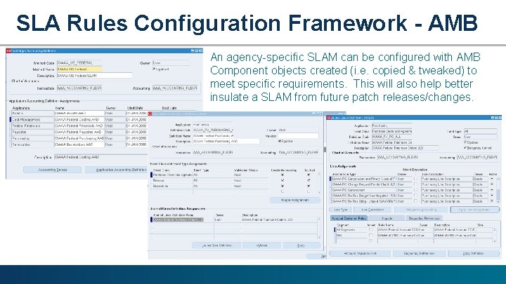 SLA Rules Configuration Framework - AMB An agency-specific SLAM can be configured with AMB