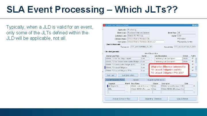 SLA Event Processing – Which JLTs? ? Typically, when a JLD is valid for