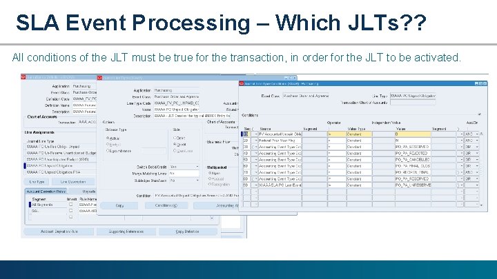 SLA Event Processing – Which JLTs? ? All conditions of the JLT must be