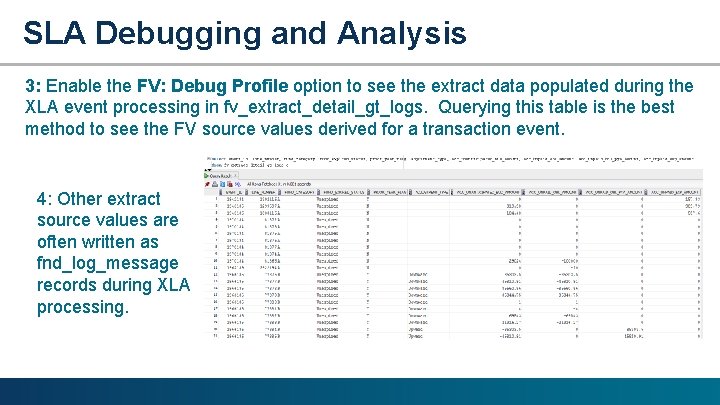 SLA Debugging and Analysis 3: Enable the FV: Debug Profile option to see the