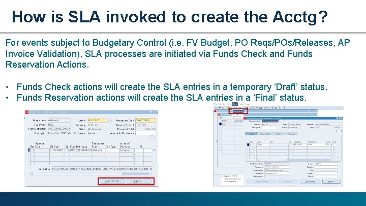 How is SLA invoked to create the Acctg? For events subject to Budgetary Control