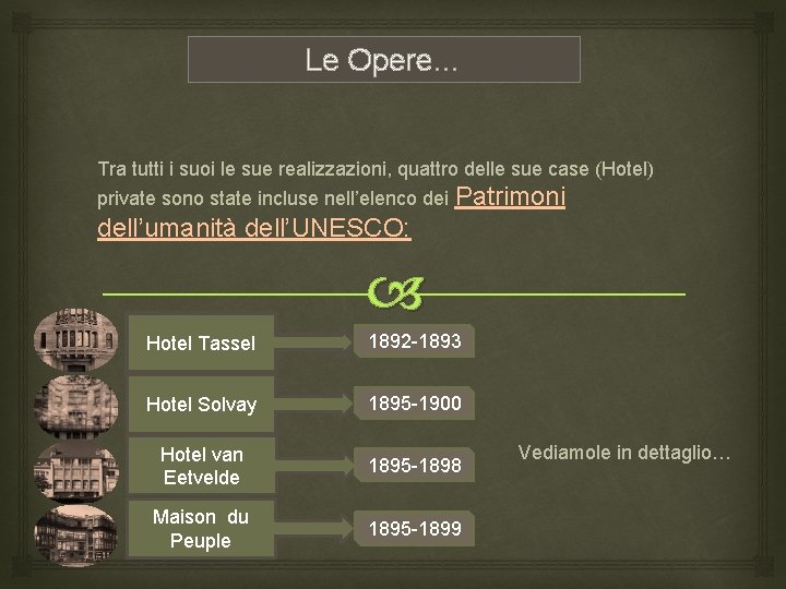 Le Opere… Tra tutti i suoi le sue realizzazioni, quattro delle sue case (Hotel)