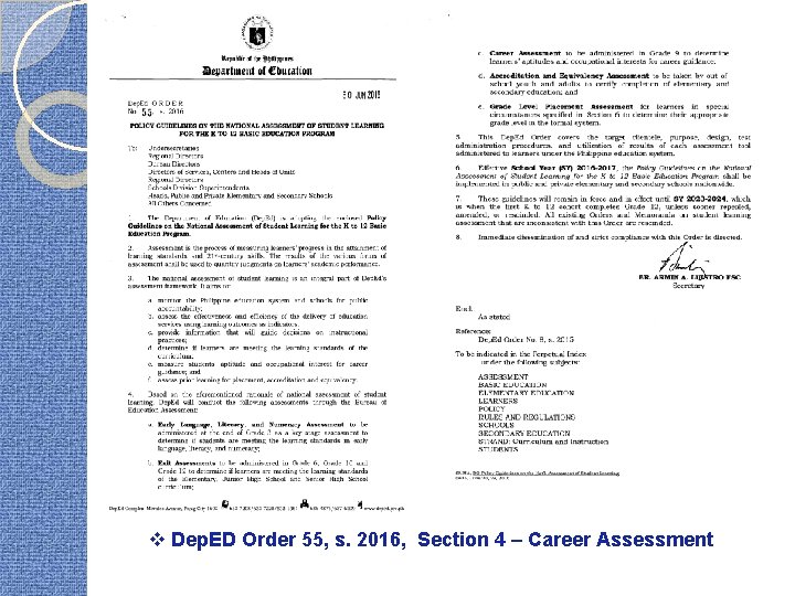 v Dep. ED Order 55, s. 2016, Section 4 – Career Assessment 