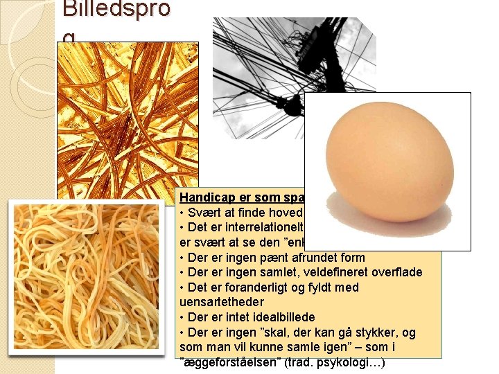 Billedspro g Handicap er som spaghetti • Svært at finde hoved og hale i