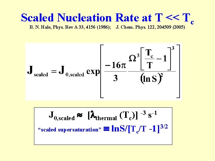 Scaled Nucleation Rate at T << Tc B. N. Hale, Phys. Rev A 33,