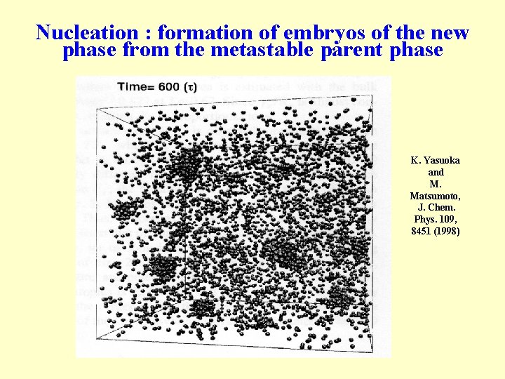 Nucleation : formation of embryos of the new phase from the metastable parent phase