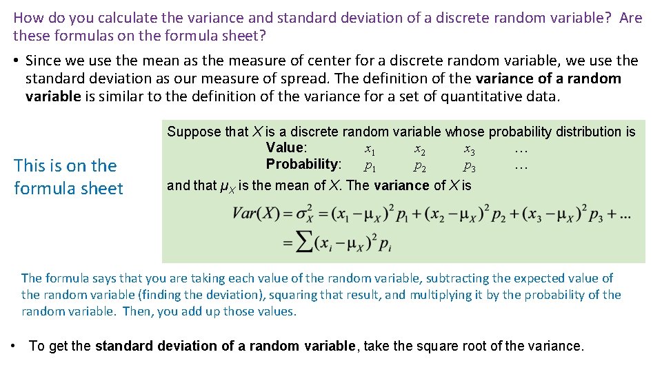 How do you calculate the variance and standard deviation of a discrete random variable?