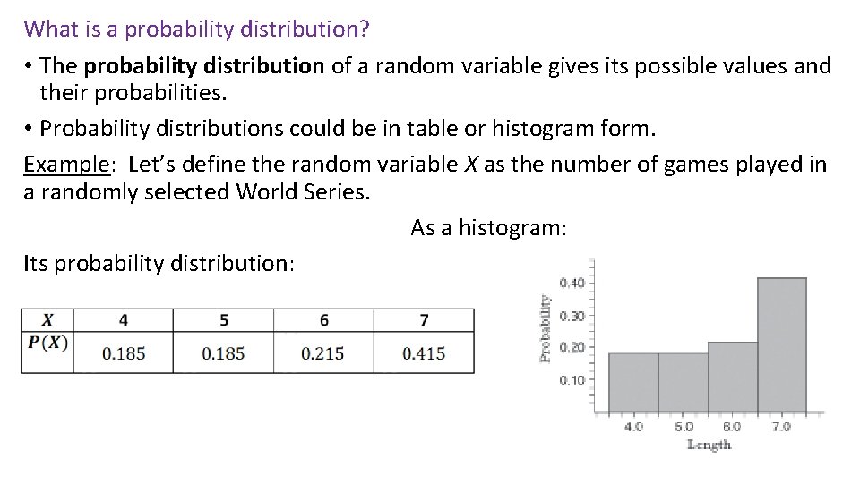 What is a probability distribution? • The probability distribution of a random variable gives What is a probability distribution? • The probability distribution of a random variable gives
