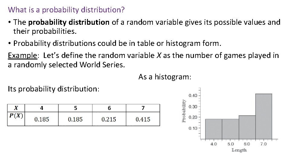 What is a probability distribution? • The probability distribution of a random variable gives