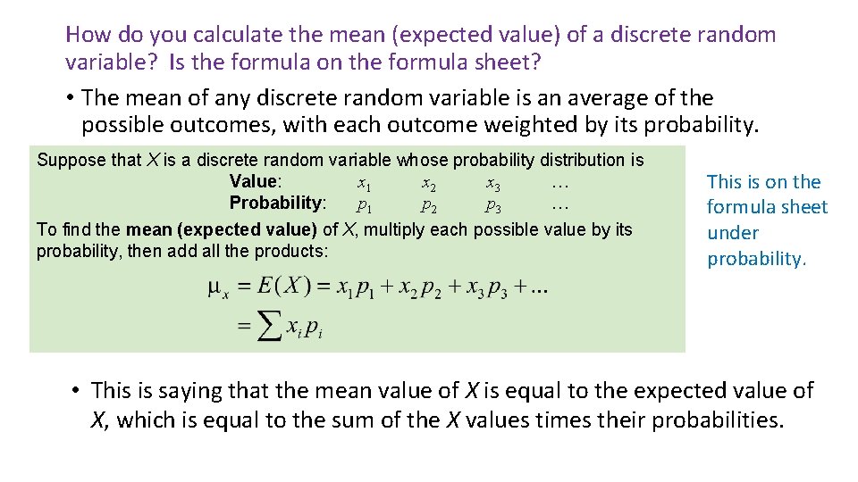 How do you calculate the mean (expected value) of a discrete random variable? Is