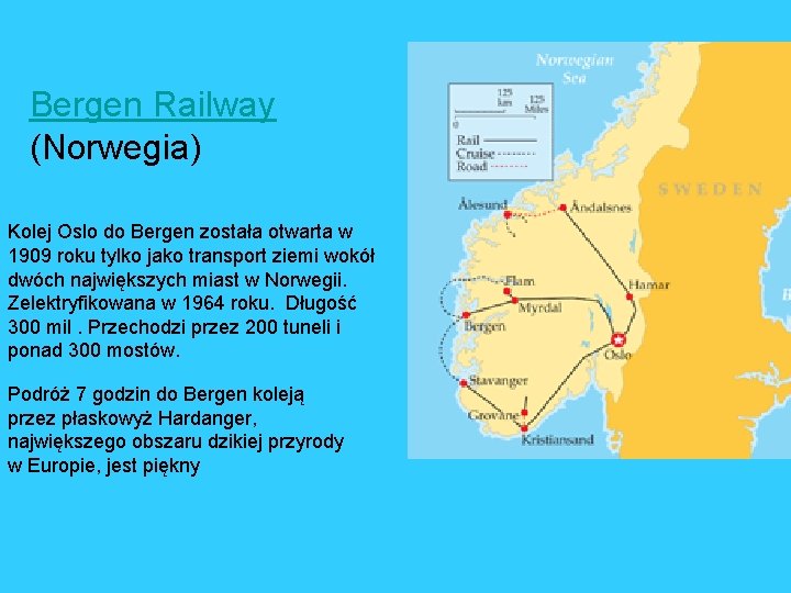 Bergen Railway (Norwegia) Kolej Oslo do Bergen została otwarta w 1909 roku tylko jako