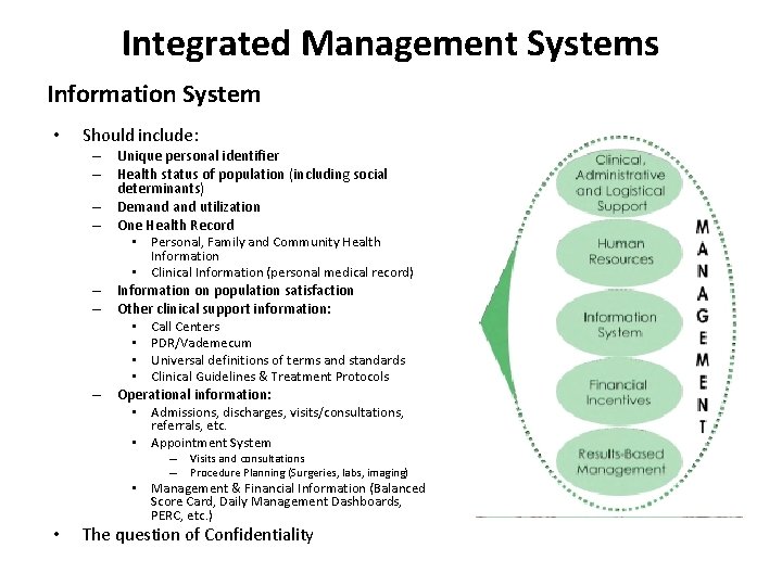 Integrated Management Systems Information System • Should include: – Unique personal identifier – Health