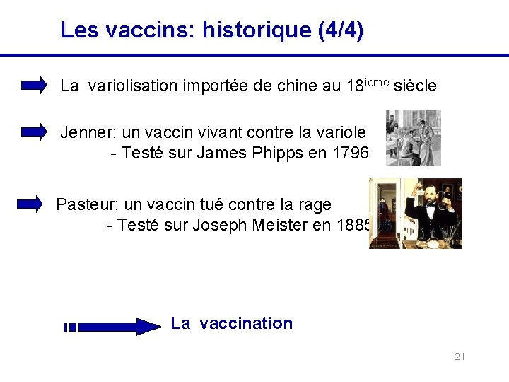 Les vaccins: historique (4/4) La variolisation importée de chine au 18 ieme siècle Jenner: