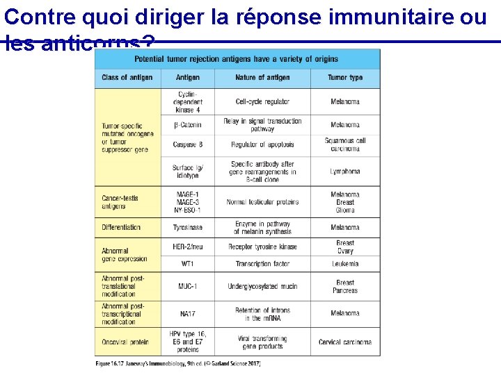 Contre quoi diriger la réponse immunitaire ou les anticorps? 