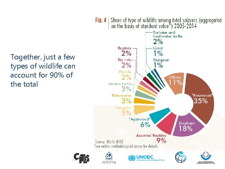 Together, just a few types of wildlife can account for 90% of the total